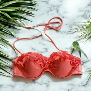 Victoria's Secret Coral Wired Ruffle Bikini Top Size 34 A